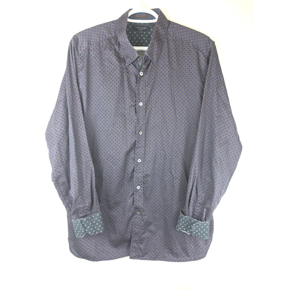 Ted Baker London Mens Geometric‎ Print Long Sleeve Button Down Shirt Size 5
